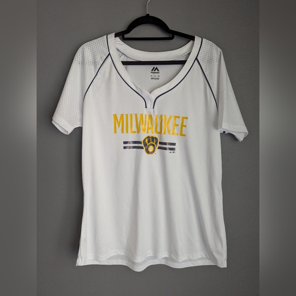 Milwaukee Brewers Women's V-neck White Jersey Shirt Size XL. MLB. - Picture 1 of 4